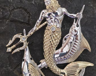 Regal King Neptune Pendant marlin – Two-Tone Silver & Gold with Gemstone Accents