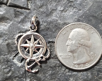 Sterling silver mini maritime compass pendant 925