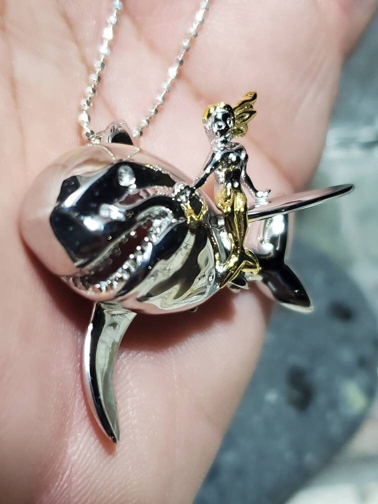 Mermaid Riding a Shark Pendant - Etsy