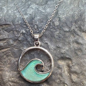 Wave pendant with chain ocean jewelry