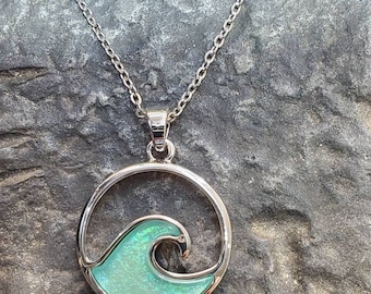 Wave pendant with chain ocean jewelry