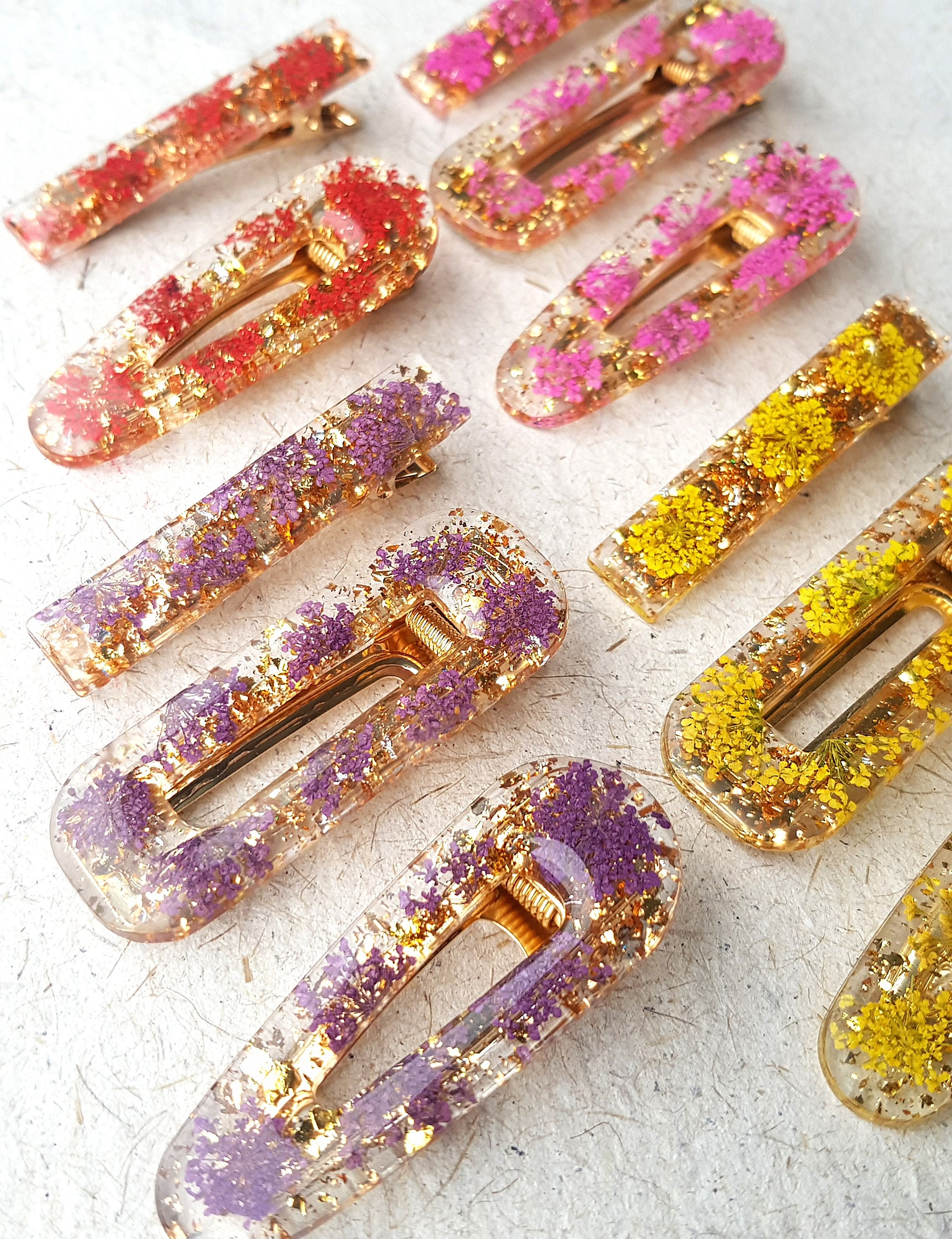 Beautiful Resin Hair ClipReal Rose Flower Petals with Gold LeafsLinear Beautiful Resin Hair ClipReal Rose Flower Petals with Gold LeafsLinear