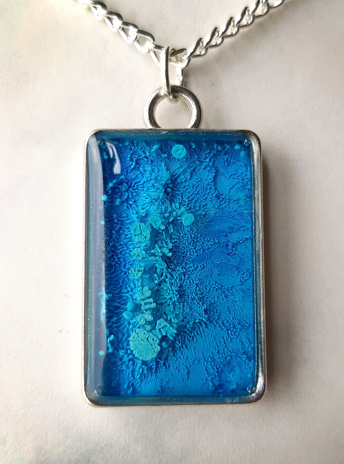 Beautiful Resin Pendant Necklace Blue Alcohol Ink Etsy