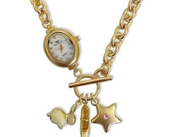 18K Gold "On Time" Battery Operated Watch Necklace