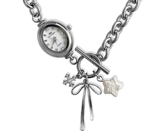 Silver "On Time" Battery Operated Watch Necklace