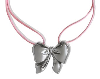 Silver "Jennie" Bow Pendant Satin Cord Necklace