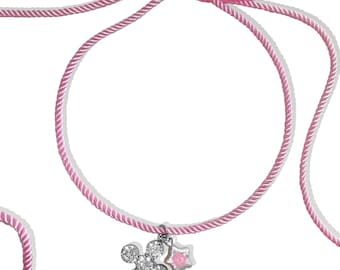 Pink Satin Cord "Polly" Charm Tie Necklace