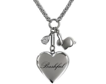 Silver "Bashful" Heart Locket Engraved Necklace