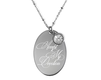 Silver "Accept My Devotion" Engraved Charm Statement Necklace