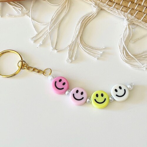 Retro Smiley Face Daisy Keychain Happy Face Bag Charm Cute Etsy