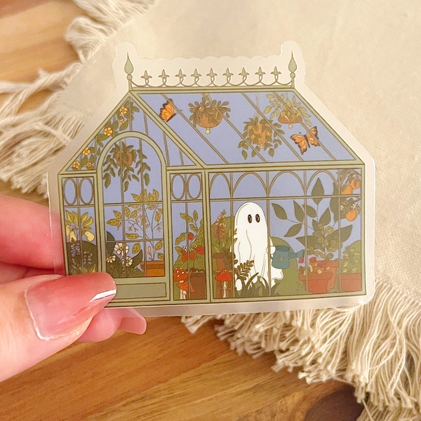 Greenhouse Ghost Sticker, clear vinyl sticker