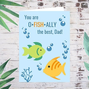 Tarjeta para papá - Pescado - Tarjeta linda para papá de niño - Interior en blanco - Tarjeta de cumpleaños