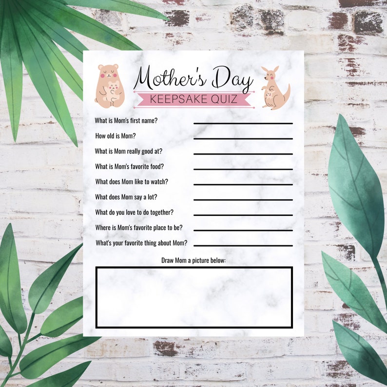 Mother/'s Day Keepsake Quiz Gift from Child for Mom Printable Activity for Kids