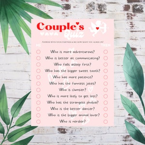 Couple's Quiz Fun Game for Partners Valentine's Day Activity Instant ...