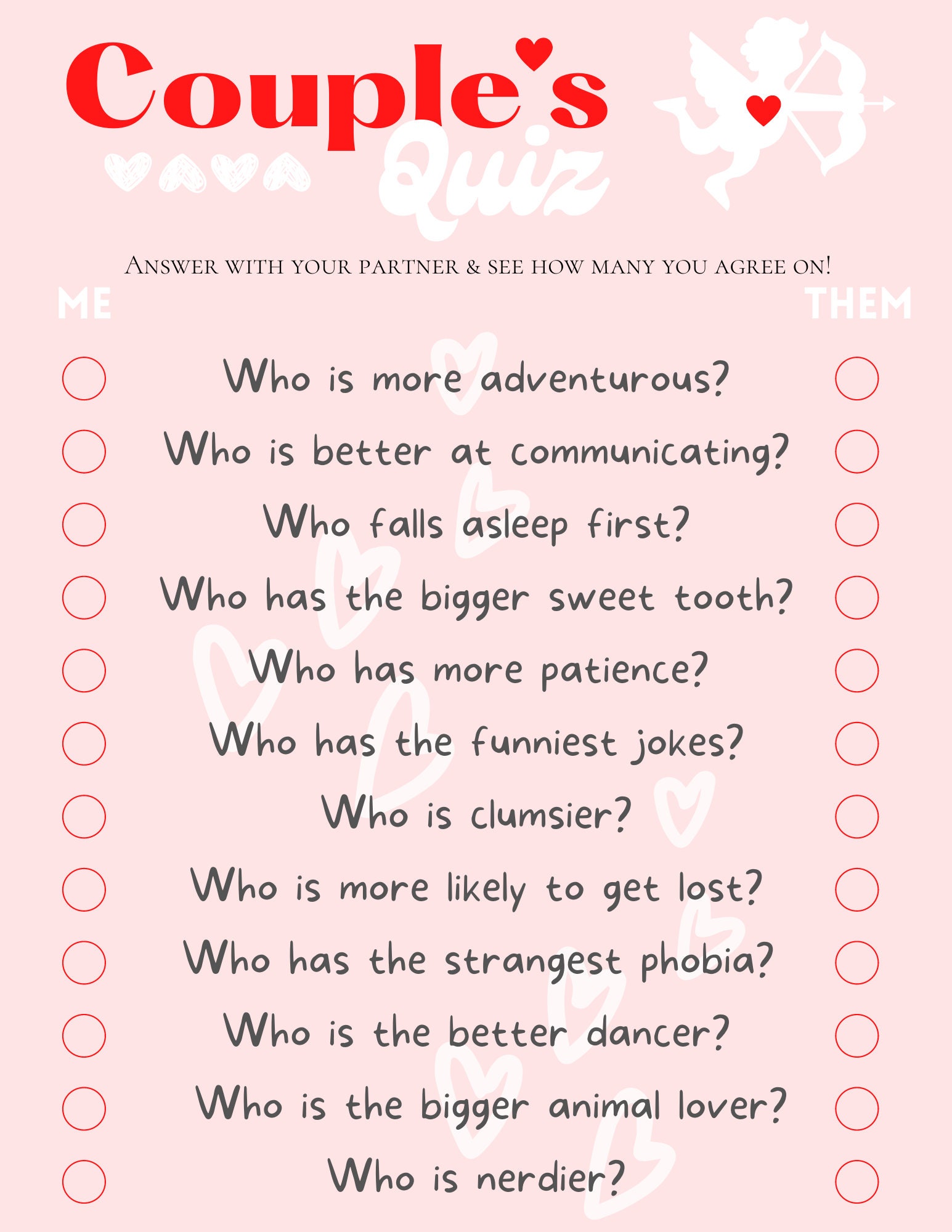 Couple S Quiz Fun Game For Partners Valentine S Day Activity Instant Download Printable Etsy