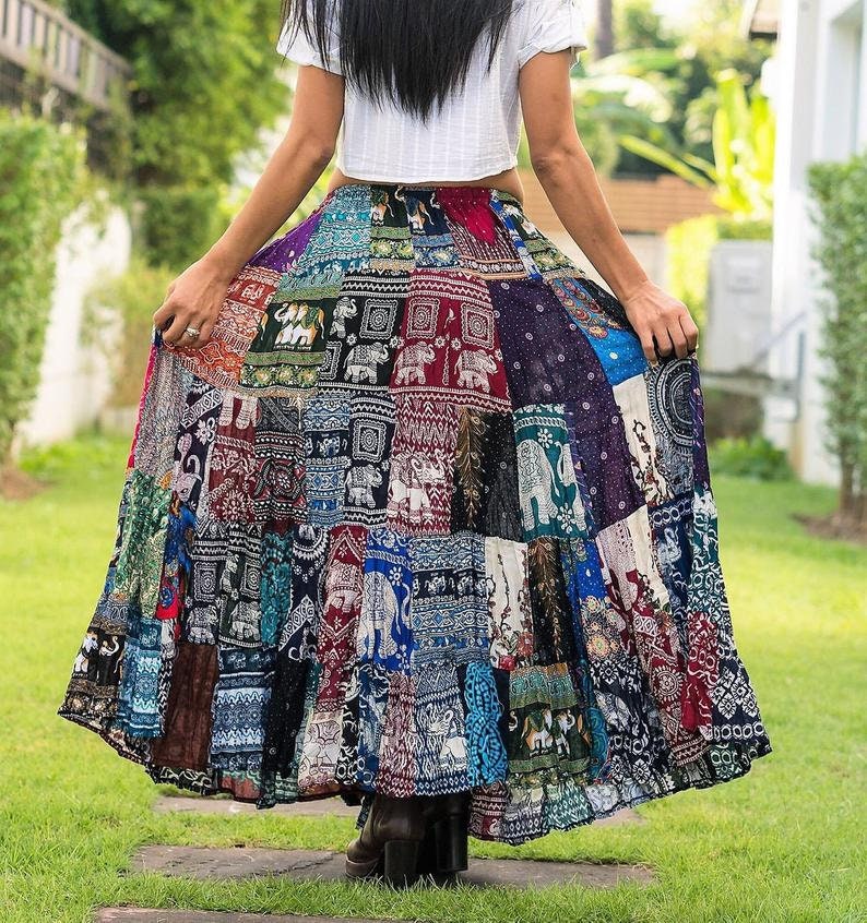 Indian Vintage Look Boho Patchwork Skirtmaxi Dresspatchwork | Etsy