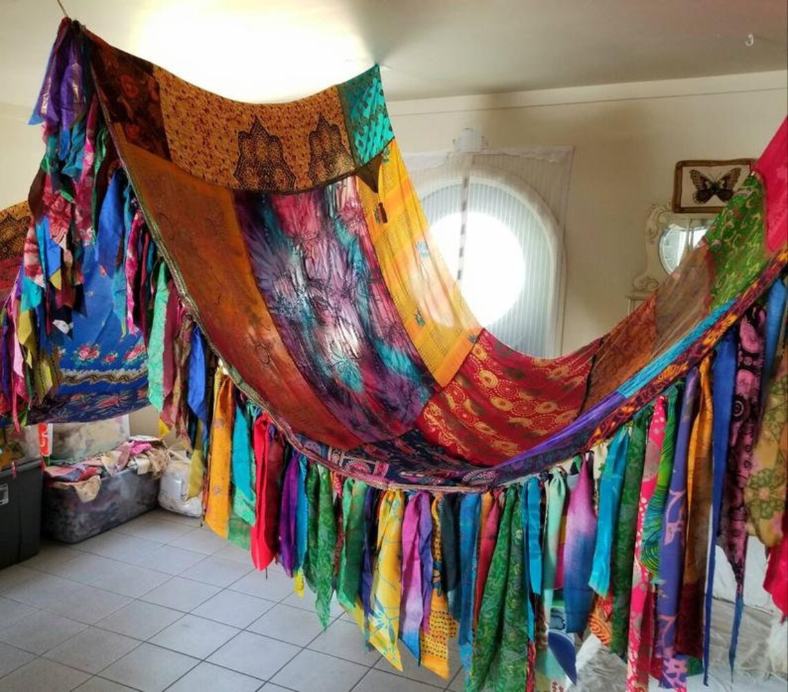 Bed canopy Silk Bohemian Hippy scarves Gypsy hippie canopies Etsy