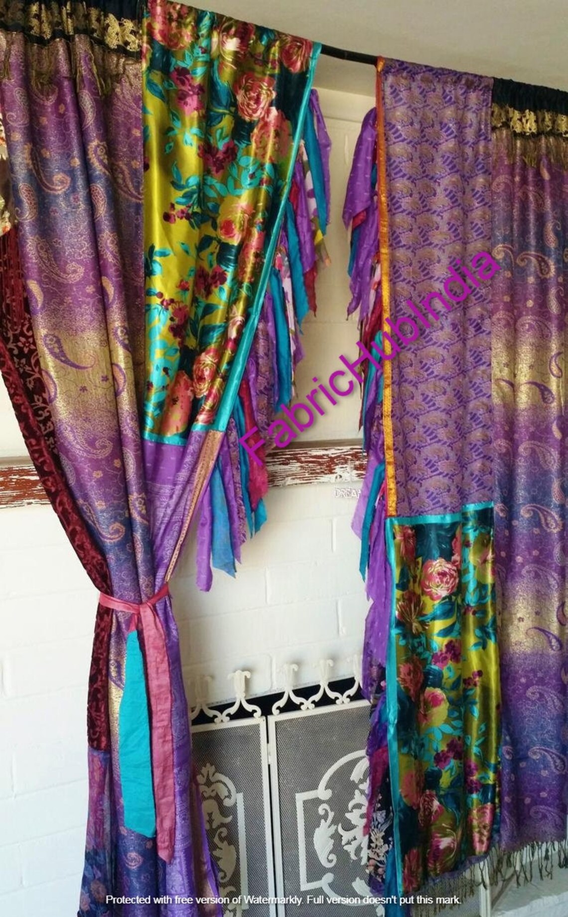 2 Pcs Of Indian Curtain Saree Silk Curtain Sari Boho Curtain Etsy