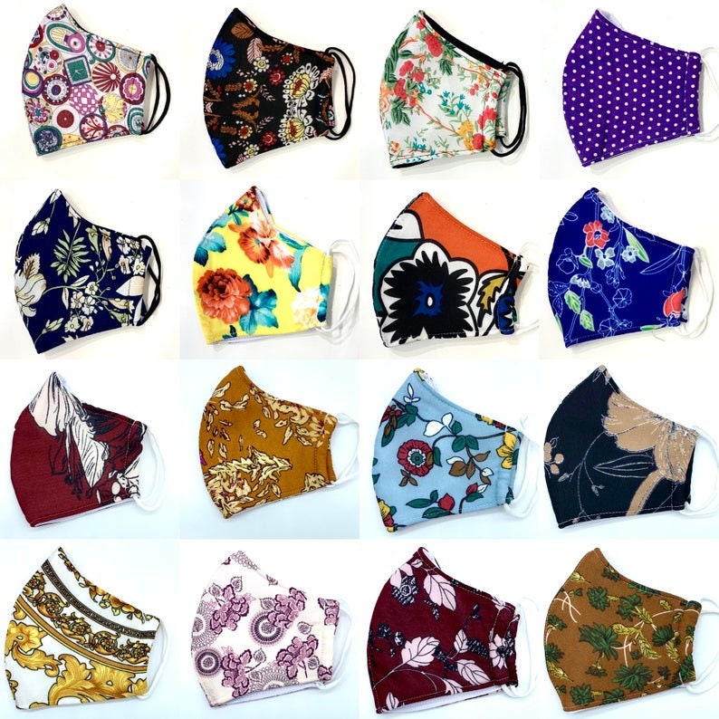3pack Mixed Flowers Face Masks / Reusable Fabric Masks / Etsy