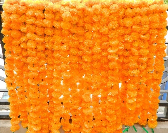 wonderflowers Artificial Big Size Yellow Marigold Garland 1.70 meter for Make A Wish 