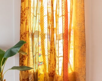 Indian Vintage Old Silk Sari Fabric Made Multi color Handmade Curtain Door Window Decor Upcycled Curtain Home Door Window Curtain