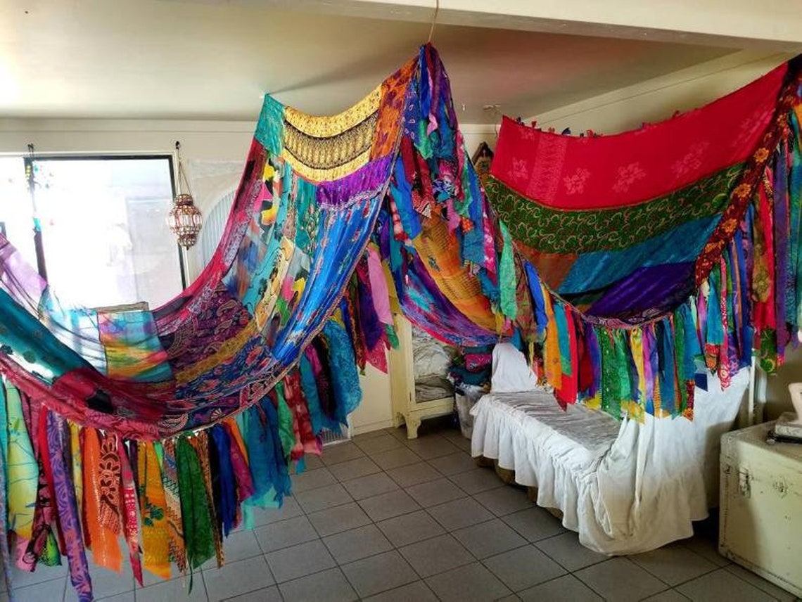 Bed canopy Silk Bohemian Hippy scarves Gypsy hippie canopies Etsy