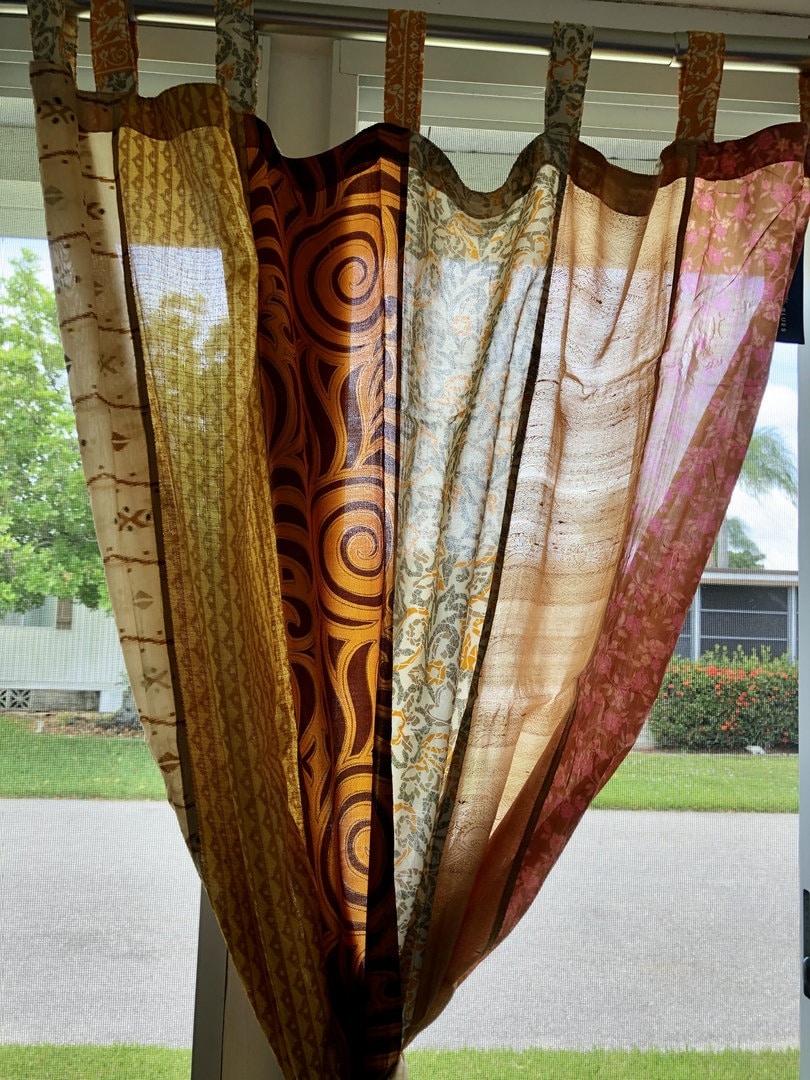 2 Pcs Of Indian Curtain Saree Silk Curtain Sari Boho Curtain Etsy