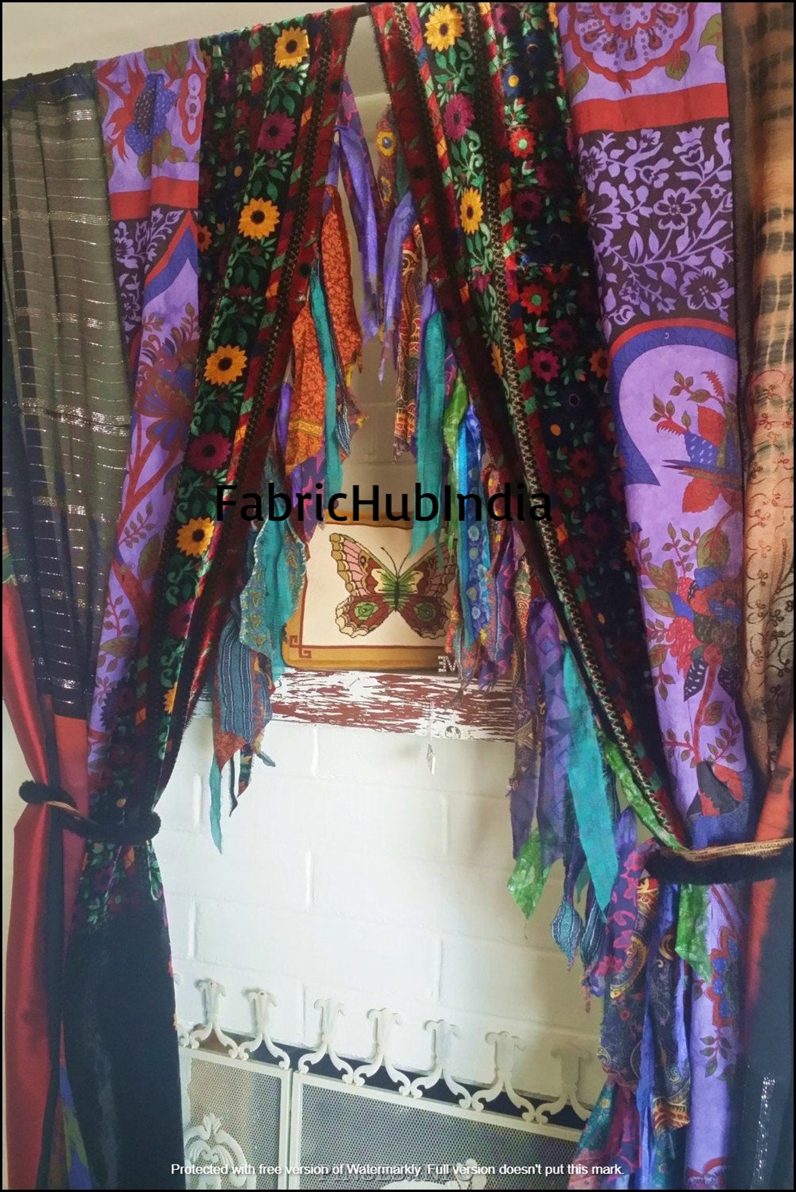 2 Pcs of Indian Curtain Saree Silk Curtain Sari Boho Curtain Etsy