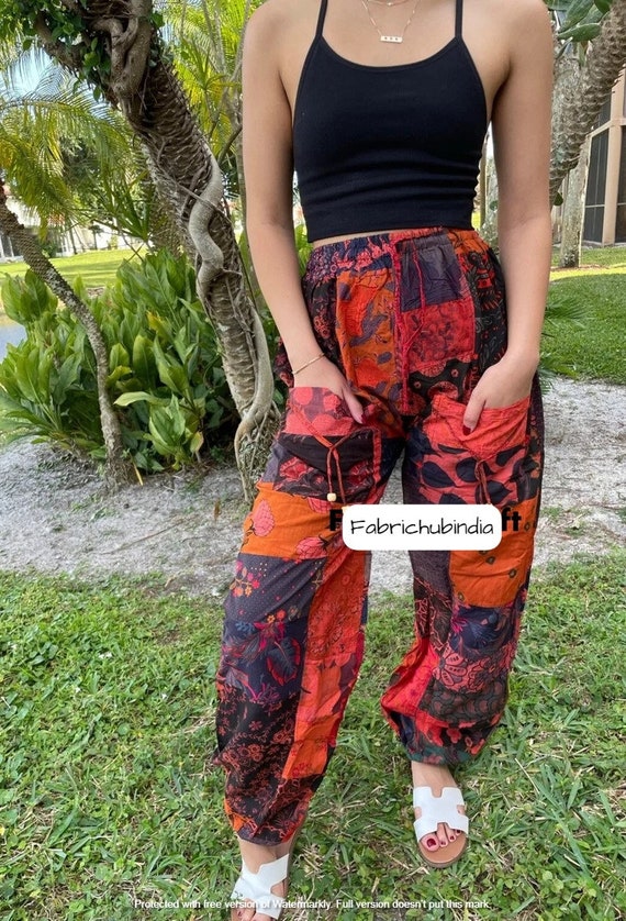 Patchwork Harem Pants With Pockets 