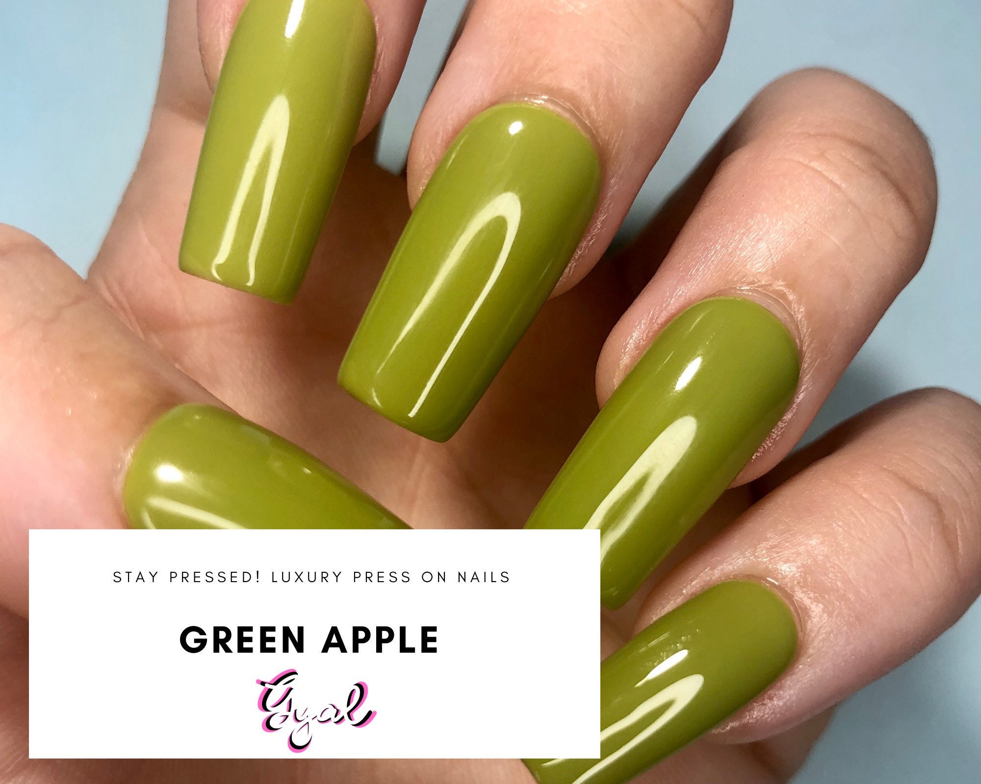 Green Apple Olive Green Apple Nails Fake Nails Reusable Etsy