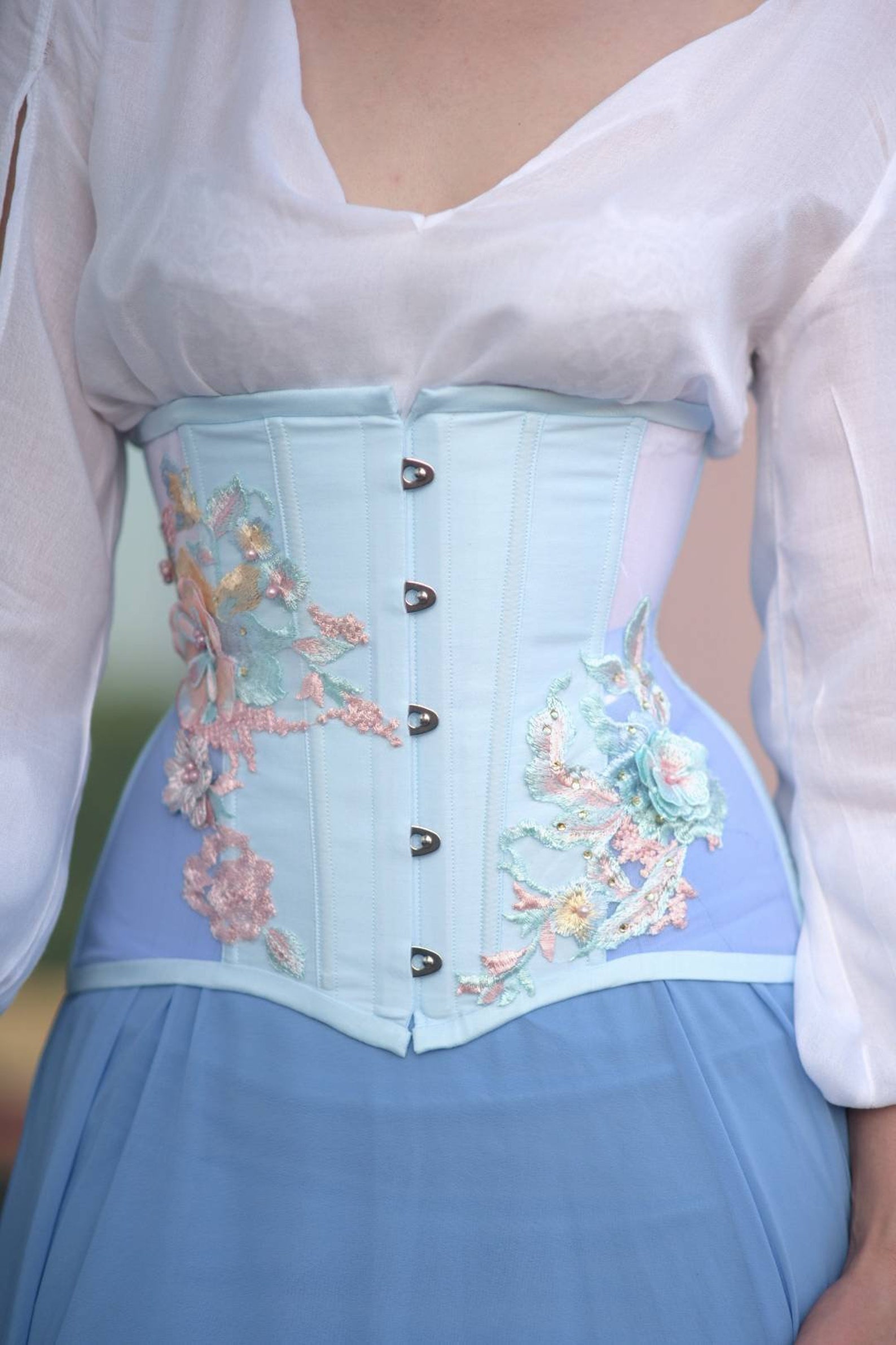 Transparent corset blue color embroidery corset belt waist Etsy