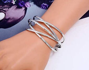 Silver Cuff Bracelet, Multi Layer Bracelet, Bangle Bracelet, Open Adjustable Bracelet, Wide Cuff Bracelet, Fashion Jewelry - BTC81A74