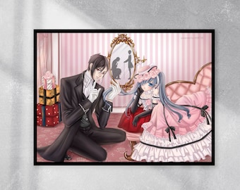 Kuroshitsuji Black Butler anime artwork poster-Sebastian Michaelis Ciel Phantomhive Kotori Lady Ciel ver