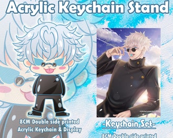 Anime doble cara impresa Acrylic Keychain Stand con juego de postal