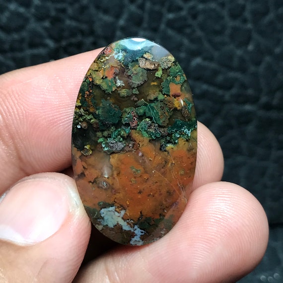 Moss Agate Cabochon, Indonesian Jasper, Scenic Gemstone (19x32x6