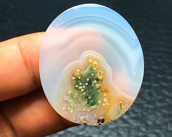 Moss Agate Cabochon, Indonesian Jasper, Scenic Gemstone (19x32x6
