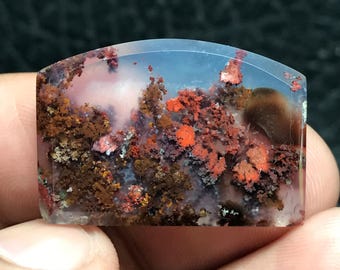 Natural Moss Agate Cabochon, Scenic Gemstone (28x19x3.5 mm)