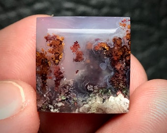 Scenic Moss Agate Cabochon: Java Island Gemstone (16x17x7mm)