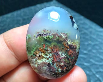 Scenic Moss Agate Cabochon 35x27x10 mm