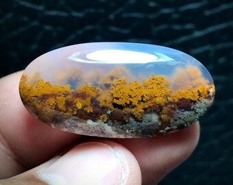 Scenic Moss Agate Cabochon 33x16x6 mm, Birthday Gifts, Birthstone Jewelry, Personalized Gift, Easter Gifts, Engagement Gift, Handmade Gift