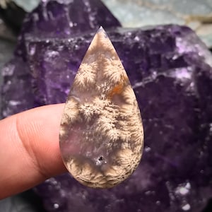 Natural Plume Agate Cabochon Teardrop Shaped Cabochon . Handmade Gift