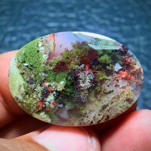 Schilderachtige cabochon mosagaat, edelsteen Java-eiland (34 x 23 x 6 mm)
