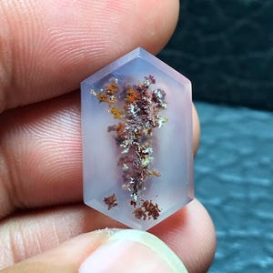 Scenic Moss Agate Cabochon, Java Indonesia Gemstone (14x23x5 mm)