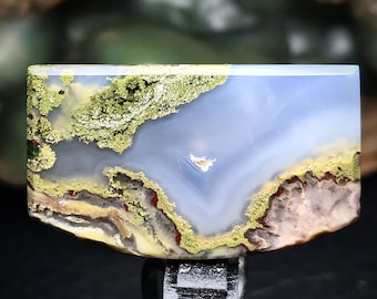Scenic Moss Agate Cabochon: Java Island Gemstone (39x23x4 mm)