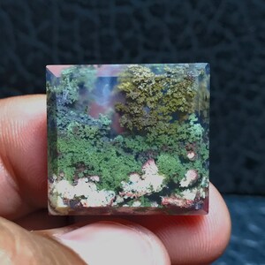 Scenic Moss Agate Cabochon, Java Island Gemstone (22x21x4.5 mm)
