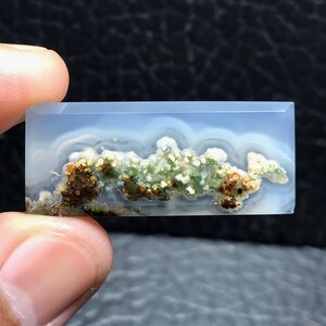 Scenic Moss Agate Cabochon: Java Agate Gemstone (36x16x4 mm)