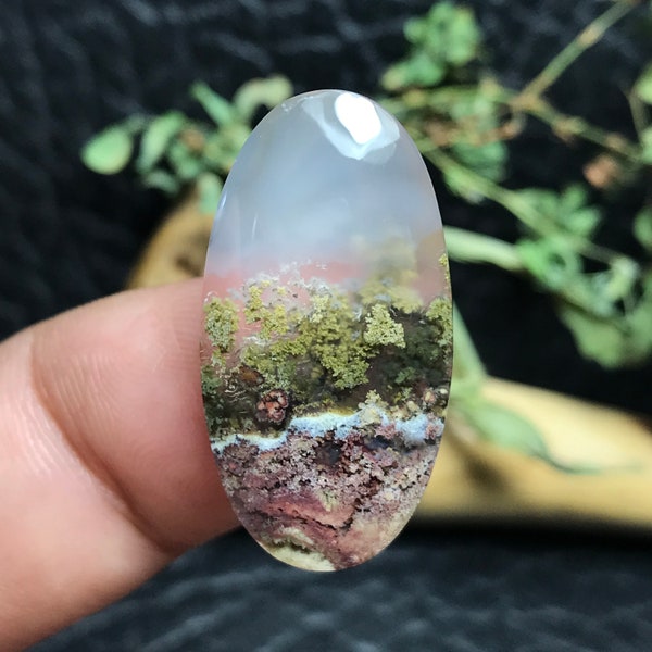 Beautiful Scenic Moss Agate Cabochon 15x29x5,5 mm, Beautiful Gifts, Gifts For Her, Birthday Gifts, Jewelry For Necklace, Crystals Collector