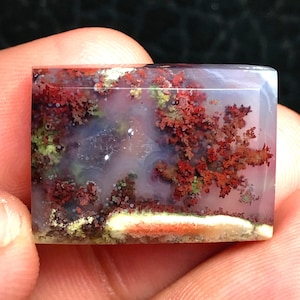 Scenic Moss Agate Cabochon, Java Island Gemstone (23x17x6.5 mm)