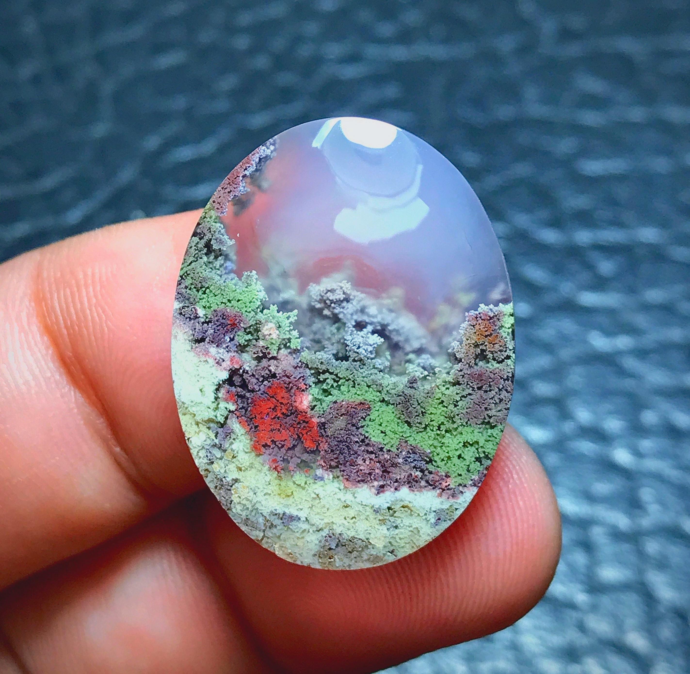 Scenic Moss Agate Cabochon, Indonesian Gemstone (26x20x5 Mm) - Etsy