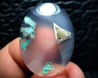 Unique Chalcedony With Chrysocolla Cabochon, Natural Gemstone (30x22,5x5 mm)